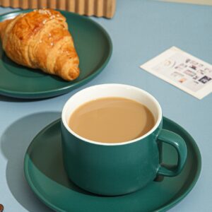 2pcs/set Porcelain Mug & Plate, Creative Green Coffee Mug & Table Plate For Home, Office